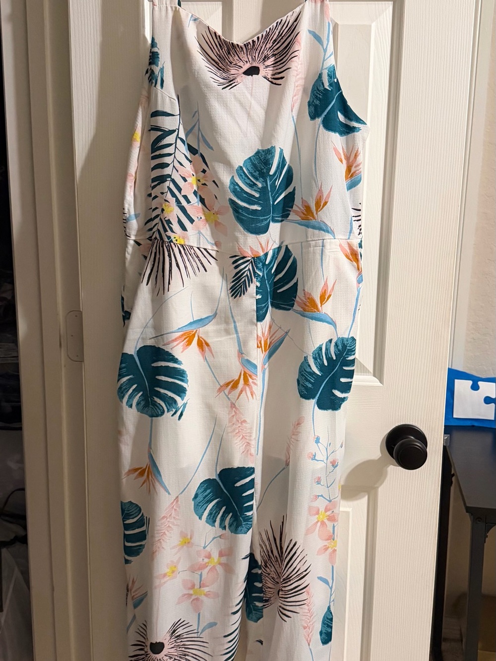 White Tropical Print Women’s One-Piece Jumpsuit